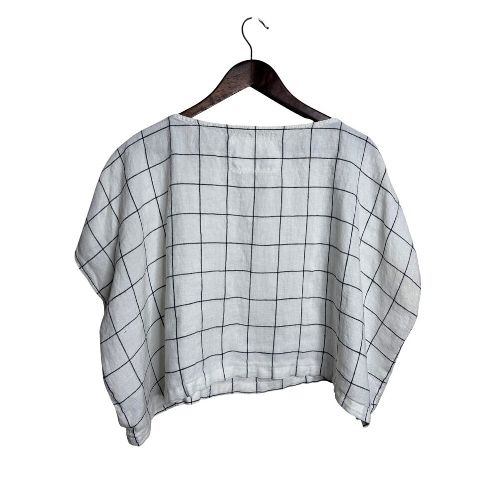 notPERFECTLINEN Windowpane Check 100% Linen Boxy Oversized Top One Size - Picture 2 of 7